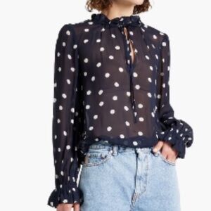 Ganni sky captain polka dot navy georgette blouse